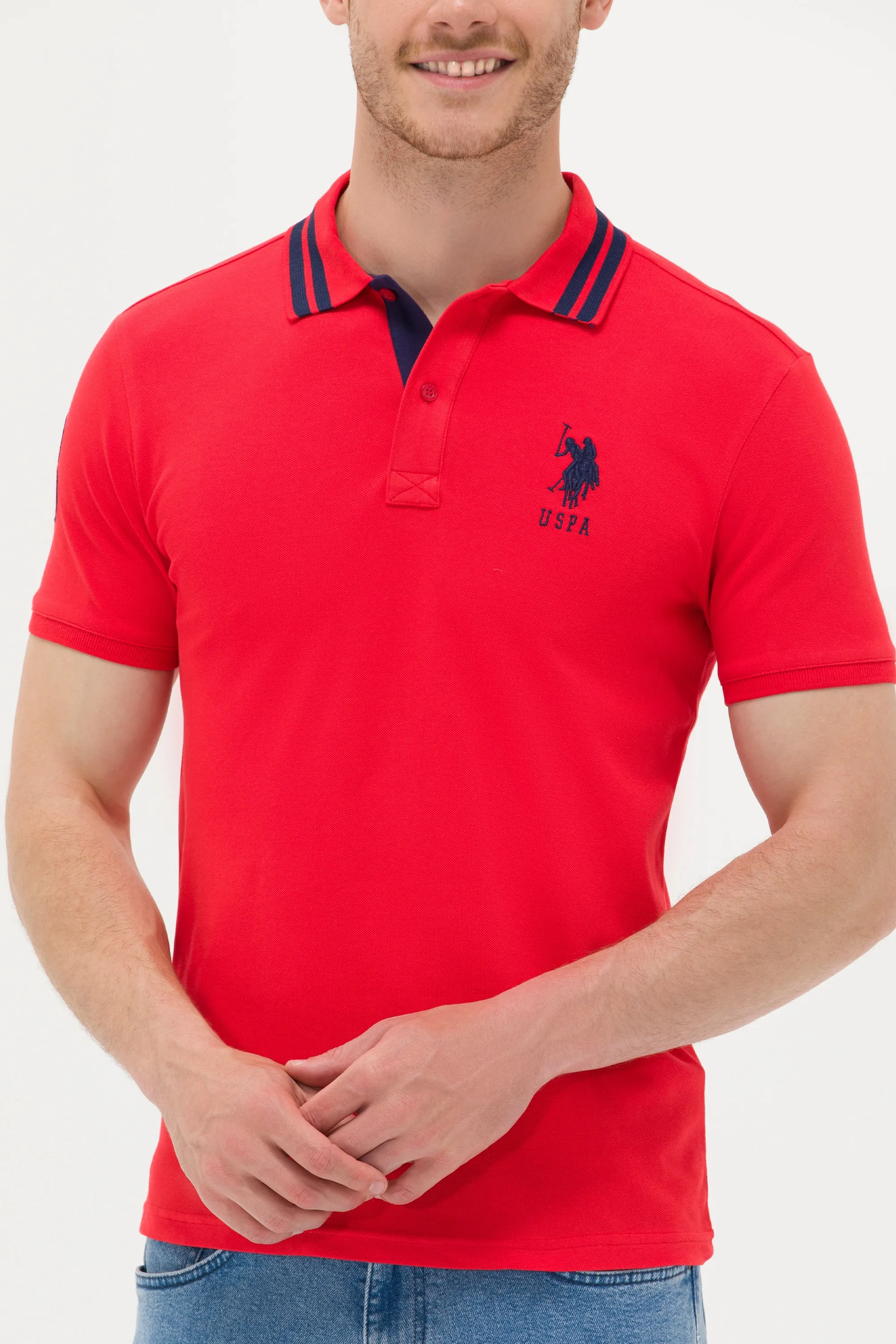 USPA Polo Shirt Men Red VR030 USPOM215 Big Pony Logo Number 3 US Polo Assn.