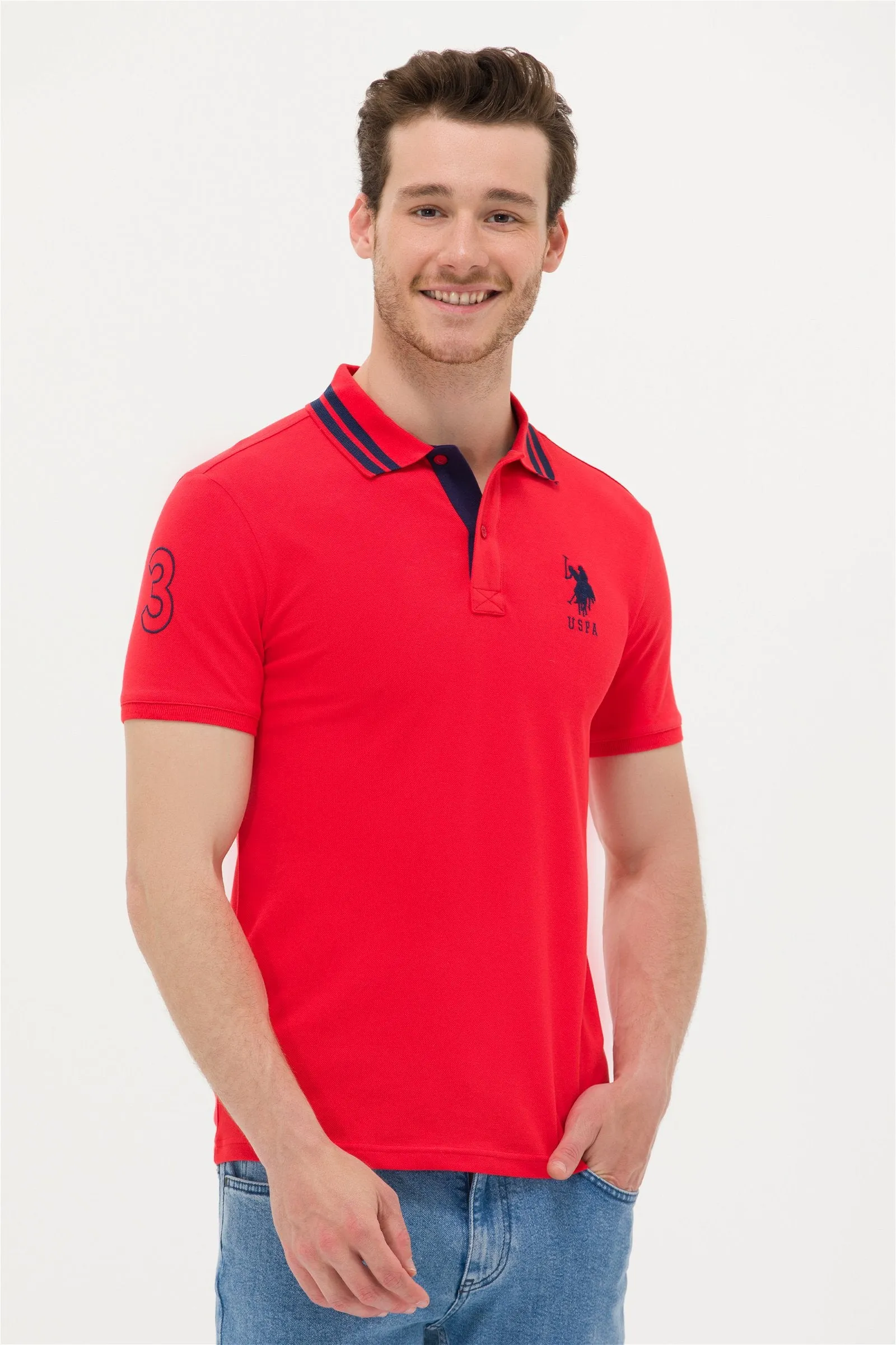 USPA Polo Shirt Men Red VR030 USPOM215 Big Pony Logo Number 3 US Polo Assn.