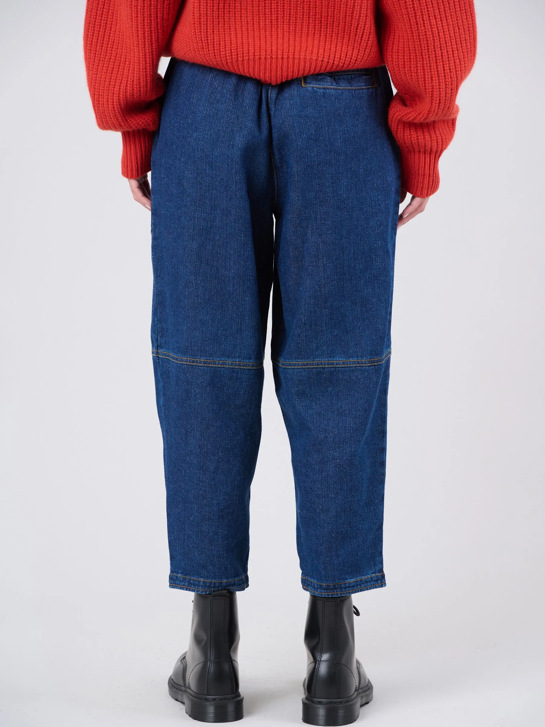 Waste Yarn Denim Cropped Barrel Leg Jeans