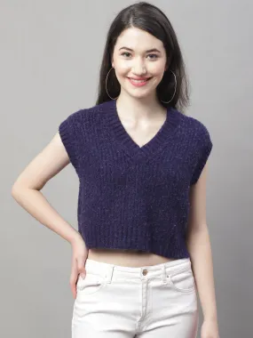 Women Blue V Neck Sweater