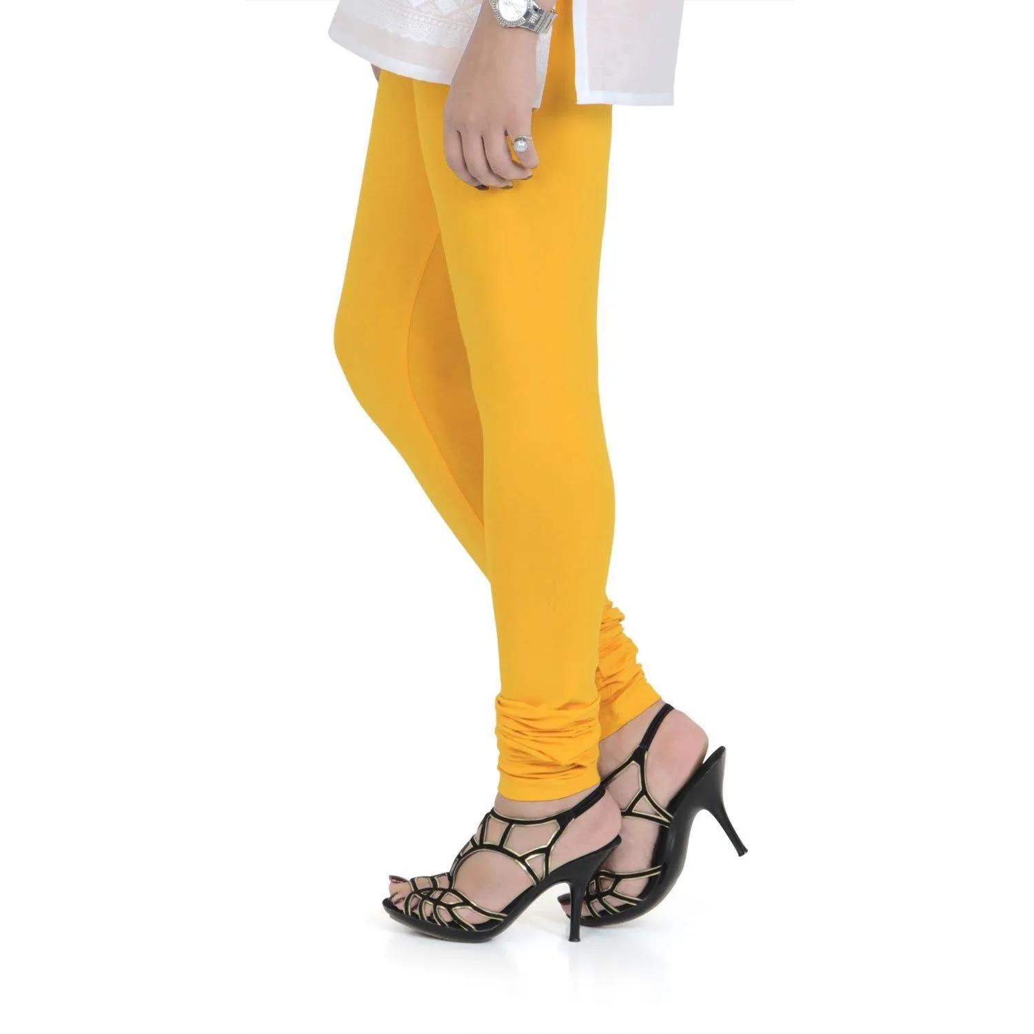 Women's Cotton Churidar Leggings (Free Size) - Golden Glow