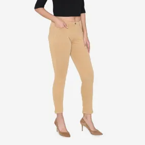 Women's Cotton Stretchable Jeggings - Beige