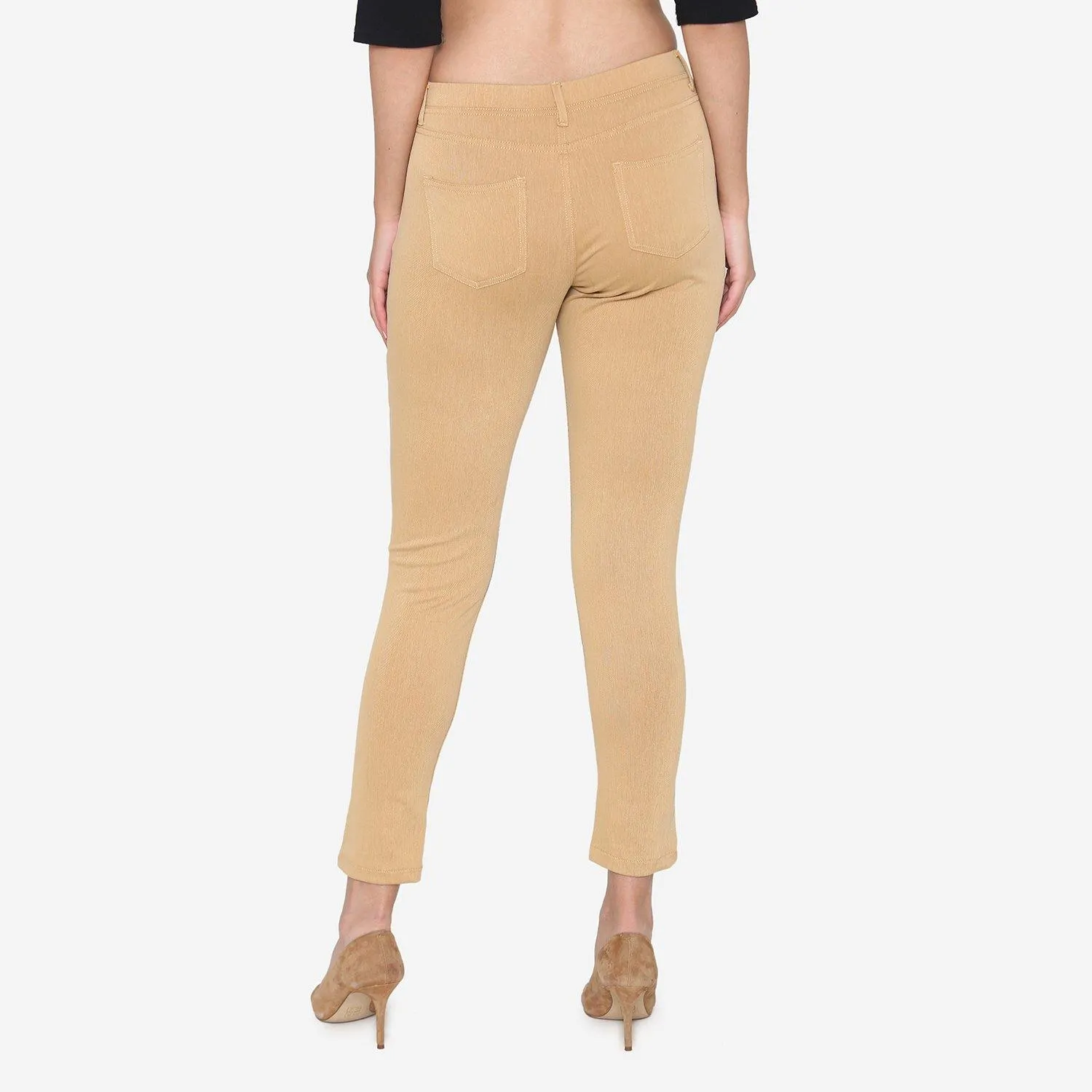 Women's Cotton Stretchable Jeggings - Beige