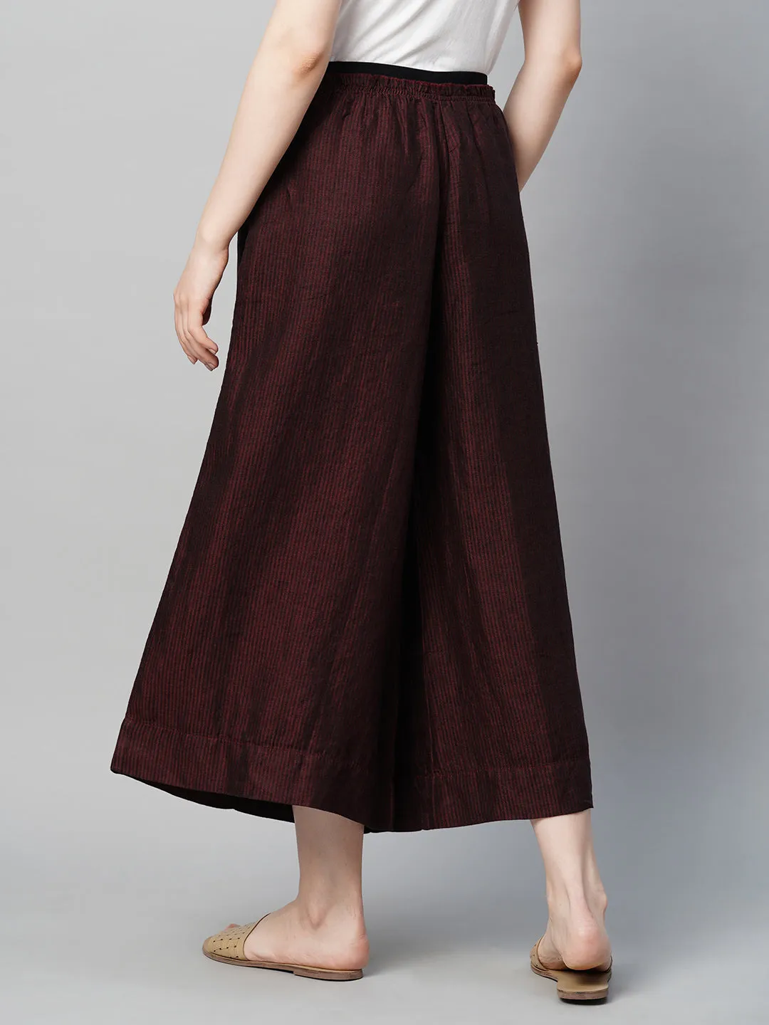 Women's Maroon Linen Regular Fit Culotte