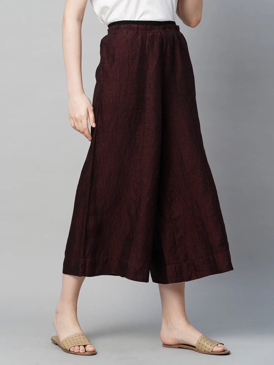 Women's Maroon Linen Regular Fit Culotte