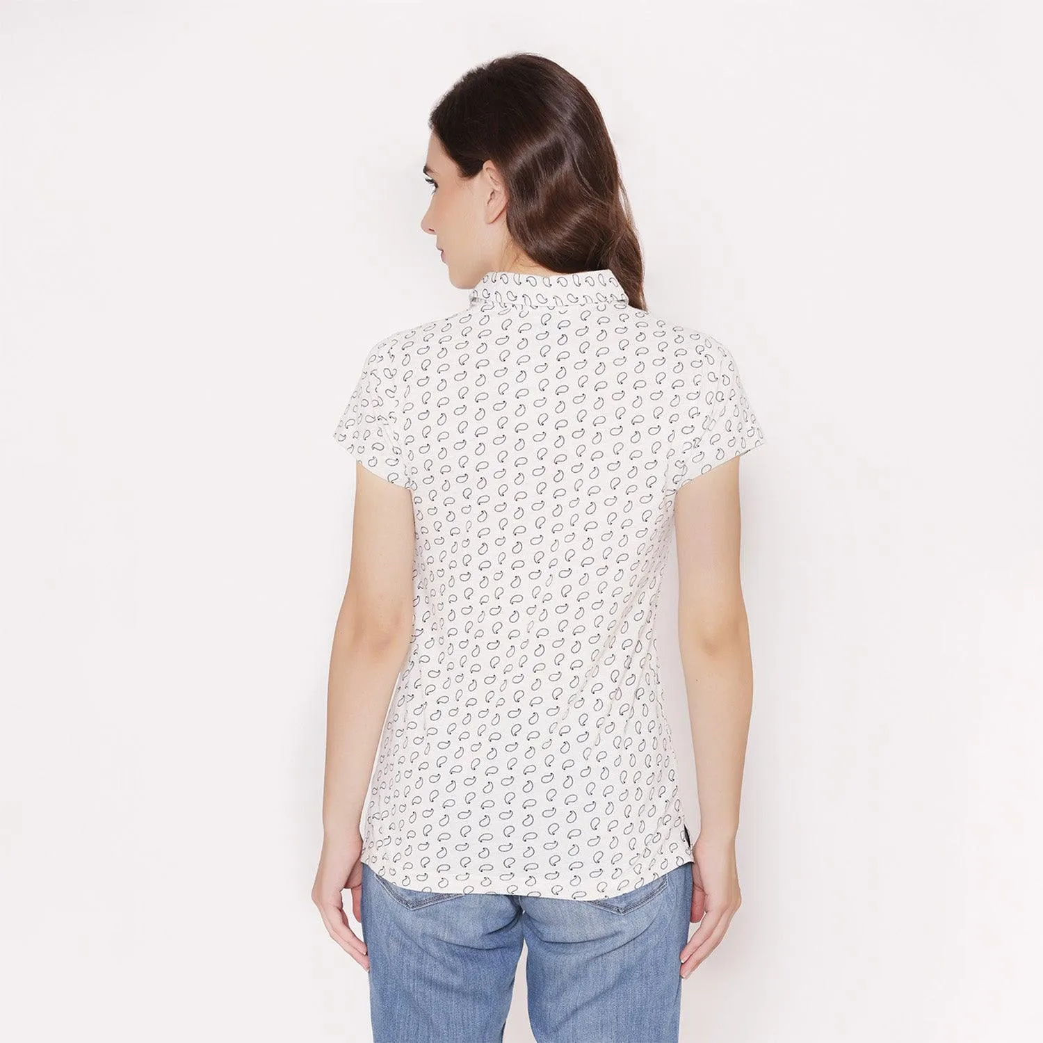 Women's Printed Half Sleeve Casual T-Shirt - White