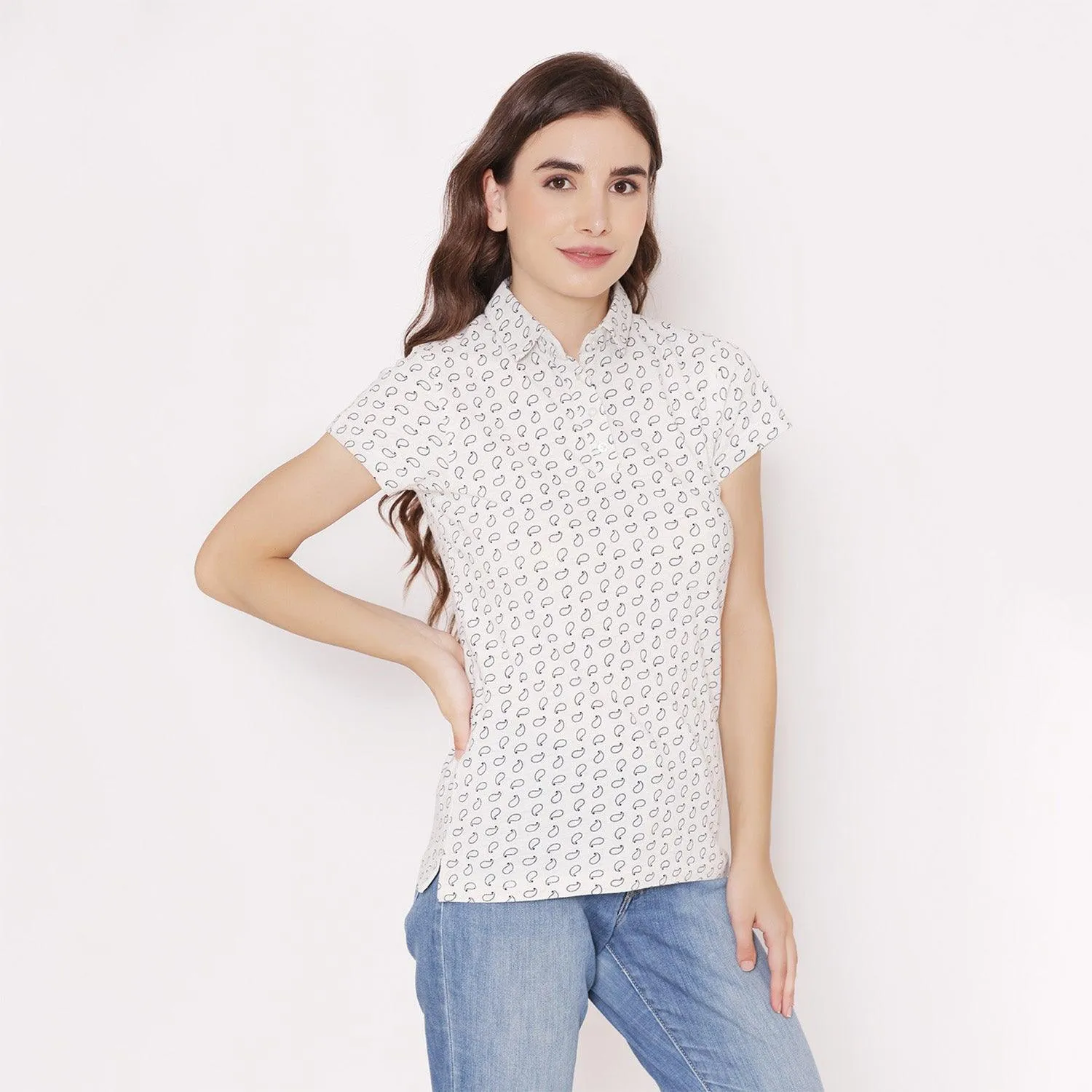 Women's Printed Half Sleeve Casual T-Shirt - White