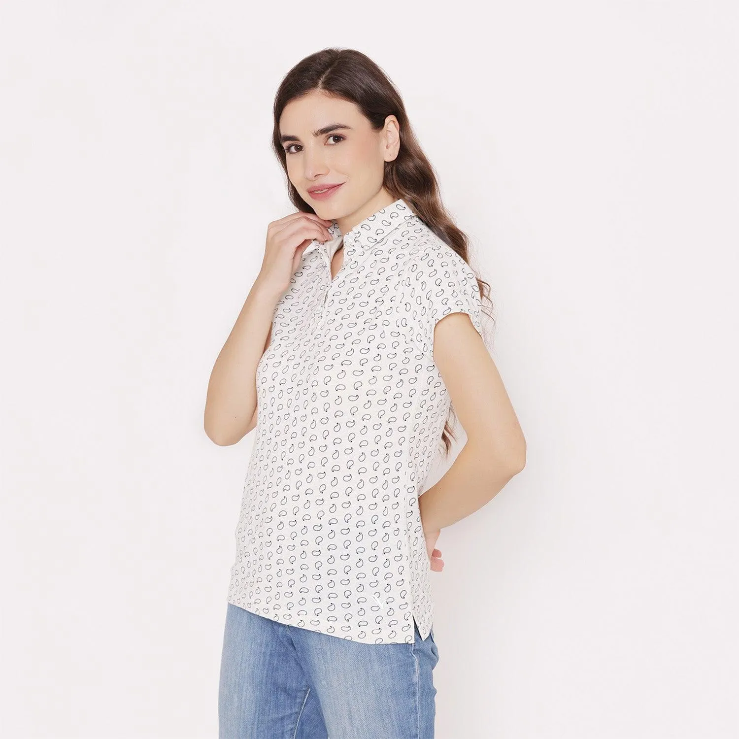 Women's Printed Half Sleeve Casual T-Shirt - White